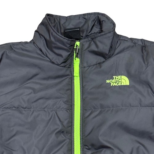 The North Face Jungen Puffer Jacke anthrazit grau neongrün Full Zip Mantel Kinder L - Bild 3 von 4