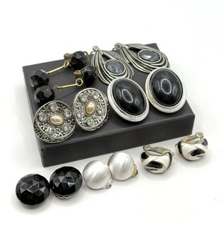 Modeschmuck Ohrringe & Ohrclips Konvolut schwarz silber elegant Vintage Mix