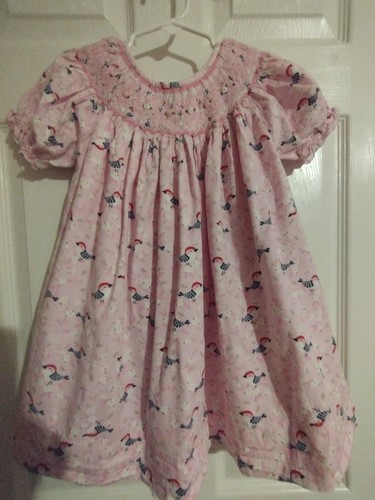 Smocked Bishop Dress Pink, Birds, Flowers Girl's Size 5 Handmade Smocked Sweets - Picture 15 of 15