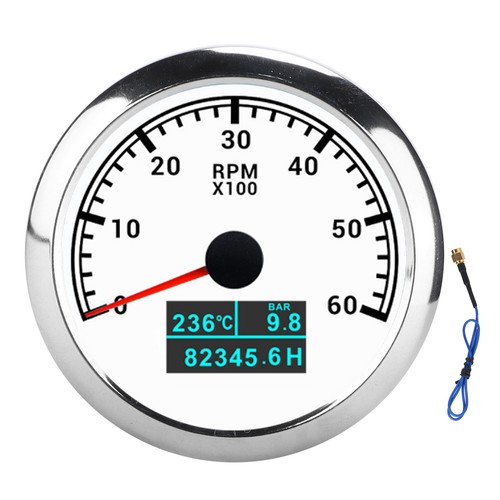 ⁺White Dial 3‑In‑1 6000RPM Tachometer Water Temp Oil Pressure Hour Gauge IP67 - Picture 6 of 22
