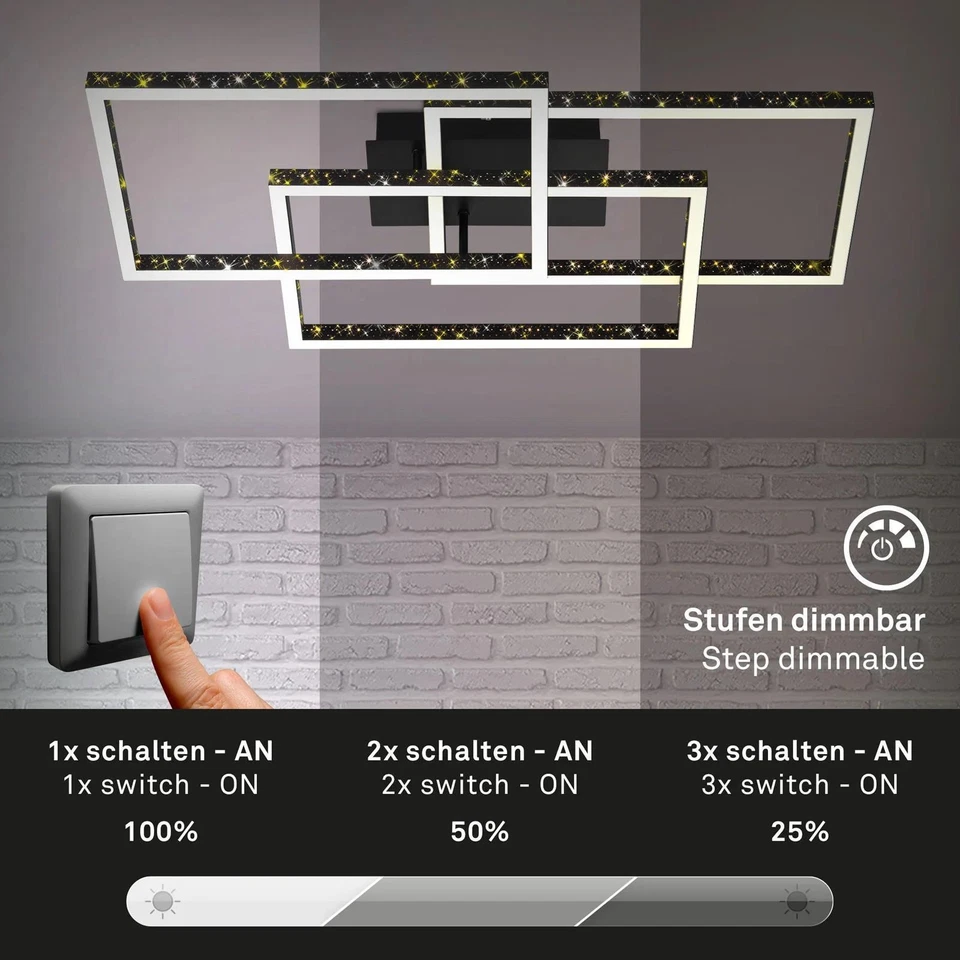 Deckenleuchte Briloner Frame LED 57W 80CM Deckenlampe Dimmbar Glitzereffekt Schw - Bild 3 von 4