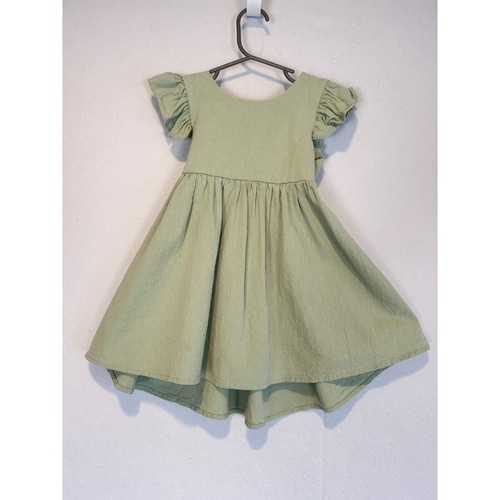 Boutique Georgina Dress Flutter Sleeves Back Tie Dusty Green Spring Easter 3T/4T - Picture 8 of 9