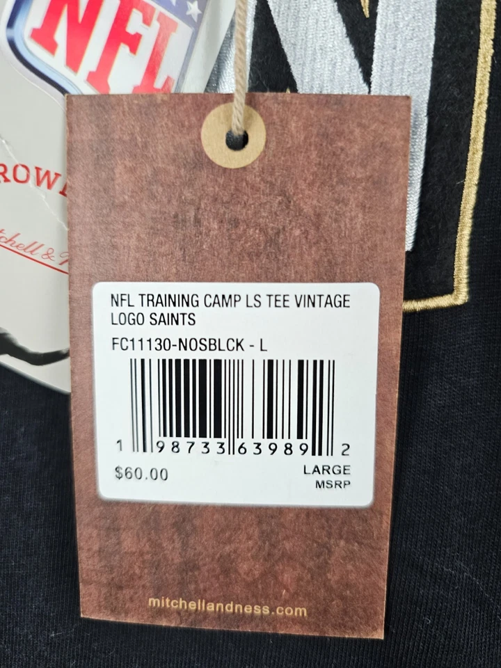 Camiseta Mitchell & Ness NFL TRAINING CAMP Negra LS LOGO VINTAGE SANTOS -L NUEVA CON ETIQUETAS Foto 2 de 4
