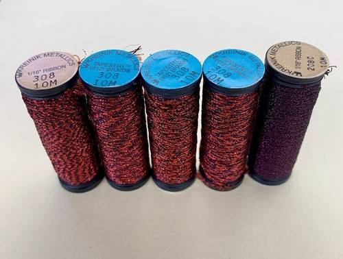 Lot of 4 Metallic Thread 10m Krenik Reds #308 (4) #12 (3) & I/16; (1) #208C 1/16 - 第 1/1 張圖片