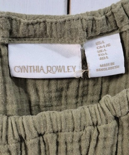 CYNTHIA ROWLEY Damen Gaze Baumwolle grün Rüschen Schulterfrei Top Shirt Gr. L - Bild 2 von 4