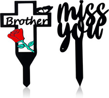 Jspupifip 2 Pcs Metal Cemetery Crosses, Grave Markers with 'Miss You' Plaque