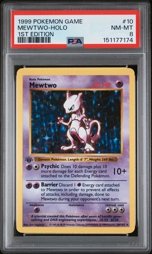 1999 POKEMON BASE SET 1ST EDITION #10 MEWTWO-HOLO PSA 8