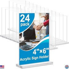 Acrylic Sign Holder 4x6 Inches 24 Pack, Double Sided Clear Display Stand Table