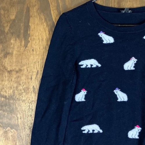 Talbots Womens Sweater Navy Mini Polar Bear Crewneck Long Sleeve Cotton Blend XS - Picture 4 of 12