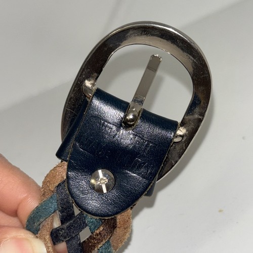 Vintage Italien Vera Pelle geflochtenes geflochtenes Leder mehrfarbig silberne Schnalle Gürtel 39 Zoll - Bild 4 von 11