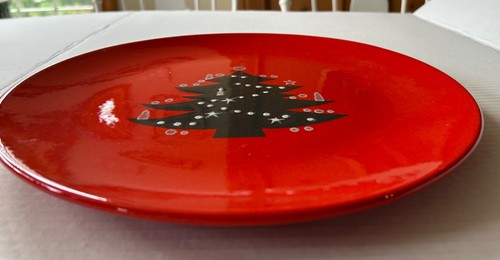 Red Christmas Tree 12” Serving Plate Waechtersbach Style No Markings - Picture 3 of 5