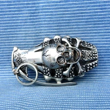Skull Grenade Belt Buckle East Village Streetwear Biker Goth Y2K Punk    .CPA792