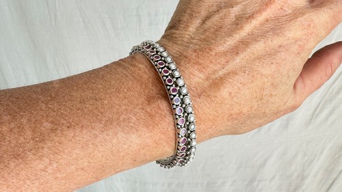 Pearl, Ruby & Sterling Silver Bangles Duo. India. 0893 - Picture 5 of 7