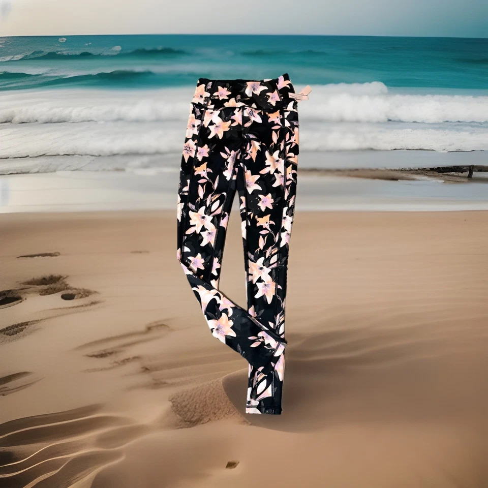 Leggings Victoria’s Secret para mujer talla 4 tiro alto esenciales negros con estampado floral Foto 4 de 4
