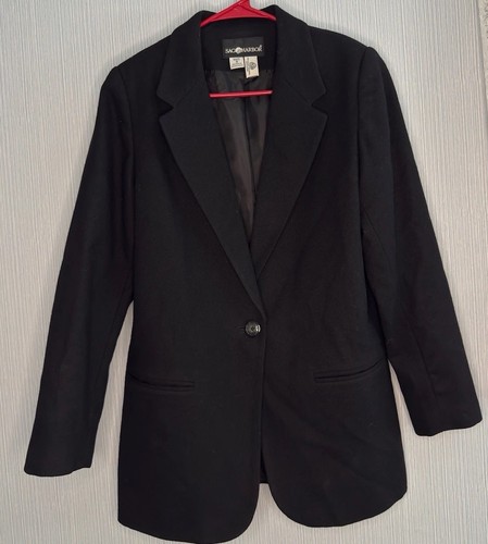 Sag Harbor Damen schwarz Ein Knopf 100 % Wolle Blazer Jacke Größe 8