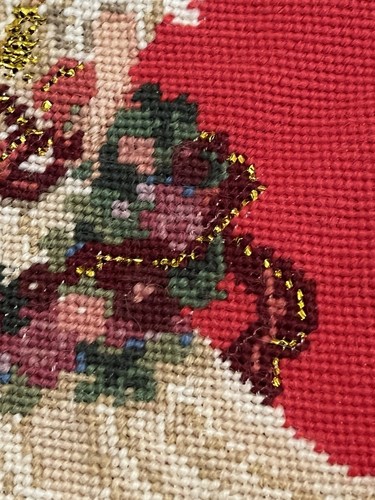 DE COLECCIÓN TAPIZ AGUJA NAVIDAD MEDIAS ÁNGEL VICTORIANO TERCIOPELO ROJO - Imagen 12 de 13