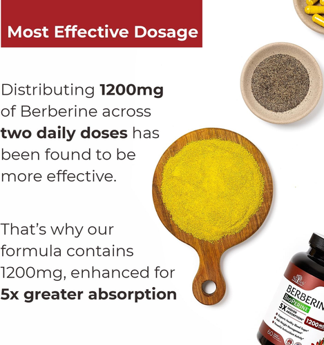 Berberine Supplement 1200Mg - 5X Higher Absorption - Ultra Pure 98% Berberine HC - Picture 4 of 12