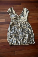 Dolce Jovani Cocktail Party Holiday Dress Gold Silver Sequin Sz 2