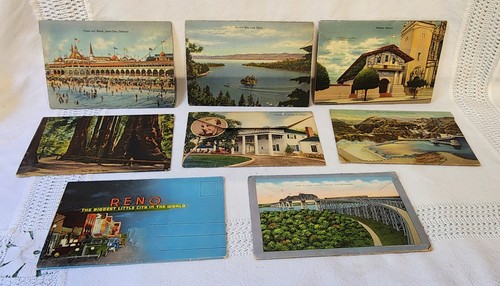 8 Vtg Antique Fold-Out Folders Postcards Linen Boulder Dam New Orleans CA NV - Picture 2 of 2