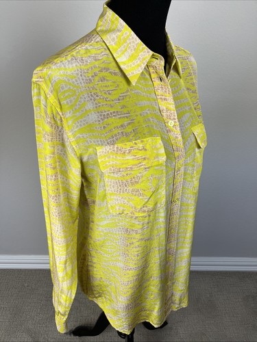 Equipment Femme $275 S/M 40" Slim Signature Silk Button Blouse Shirt Yellow RARE - Picture 5 of 9