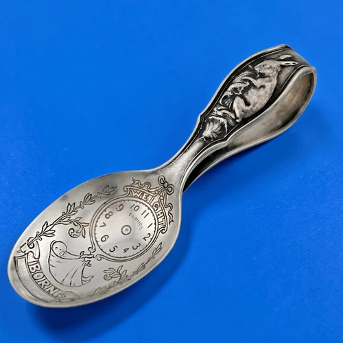 Sterling Silver Wallace Baby Spoon Birth Record Rabbit Handle 3 5/8″ ~no mono