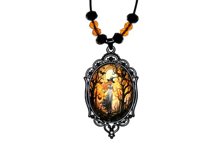 GOTHIC WITCH CAMEO PENDANT NECKLACE (15 1/4''):  HAND-MADE JEWELRY BY T.L.C.