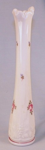 Westmoreland Paneled Grape Bud Vase Milk Glass Blue Pink Flower Decals Swung - Picture 2 of 7