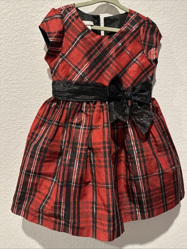 Bonnie Jean Girls Red & Black Plaid Holiday Dress W/Black Bow Size 4T - Picture 3 of 5