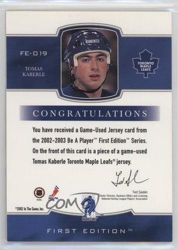 2002-03 ITG Be A Player First Edition 1/1 Tomas Kaberle #FE-019 2a8 - Picture 2 of 3