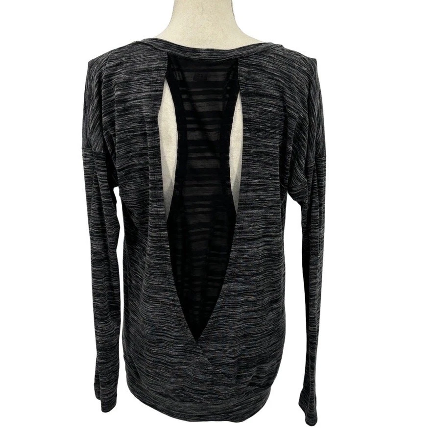 Danskin Heather Gray Black V Neck Cut-Out Mesh Back Size S/P - Image 2 of 4