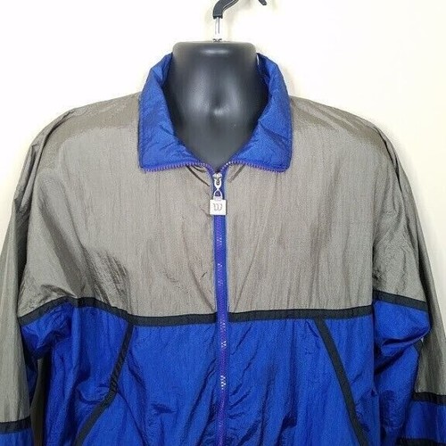 Wilson Windbreaker Jacket Size Medium Color Block Blue Gray Full Front Zipper - Picture 2 of 7
