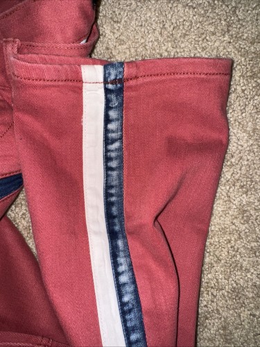 BALMAIN Paris Jeans Mens 38x32 Red & Denim VTG Biker Moto Zipper Pockets Jeans - Picture 15 of 16