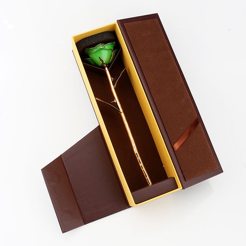 Deep Green Gold Rose Rose Long Stem Dipped 24k Rose Foil Trim Gift Decoration - Picture 9 of 12