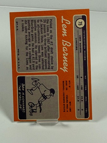 1970 Topps - Lem Barney #75 (RC) - Foto 2 di 2