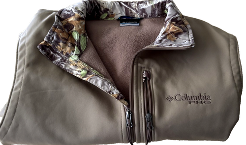 Columbia PHG Vest Mens Large Brown Softshell Fleece Lined Camo Collar Outdoors - Picture 8 of 11