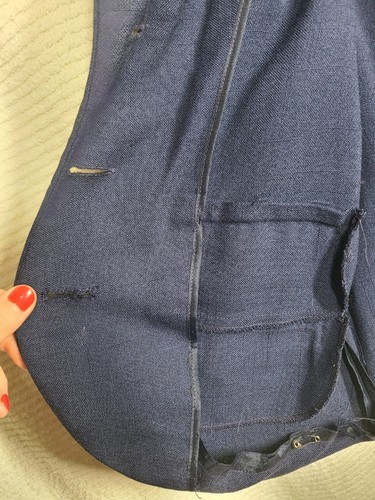 Vtg 50s Navy Linen Blazer Jacket Plus Size XL 45b Velvet Details Retro Pinup Vlv - Picture 12 of 13