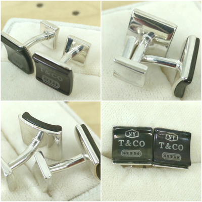 Tiffany & Co. Black × Silver Color NY 1837 Square Cufflinks
