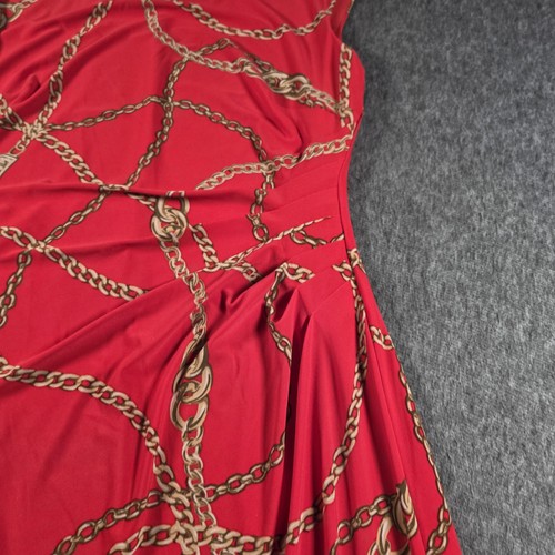 Lauren Ralph Lauren Dress Womens 6 Red Chain Print Ruched Sleeveless Sheath - Foto 2 di 10