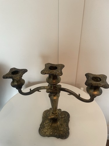 Vintage Ornate Patinated Brass Candelabra 3 Arm Georgian Antique Vibe - Picture 7 of 7