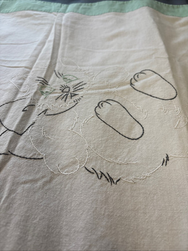 Vintage Crib Baby Coverlet Wall hanging Embroidery Needlepoint Dog Cat Seesaw - Picture 5 of 7