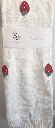 Sincerely Jules Decorative Throw White w/Embroidered Strawberries - Picture 5 of 5