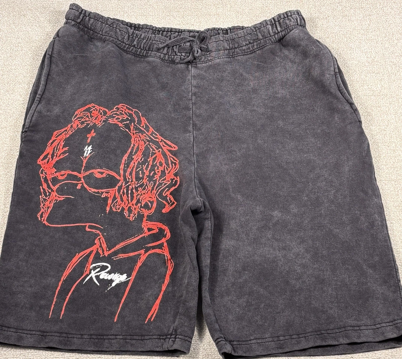 Revenge X Trippy Redd Designer Athletic Sweat Shorts Men Medium Washed Gray Nice
