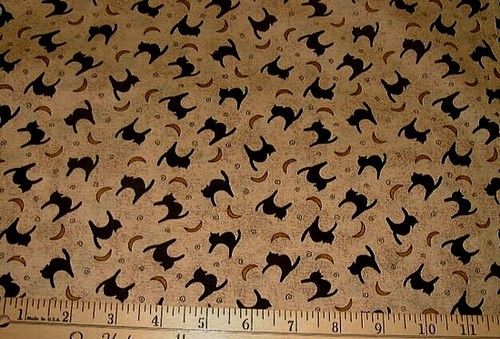 DEBBIE MUMM Fabric - HALLOWEEN - Black Cats & Moons - by the HALF yd (18")