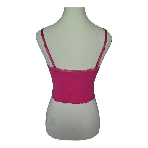 Ambiance Y2K Cropped Tank Top Womens Medium Pink Scalloped Lace Trim Coquette - Picture 3 of 7