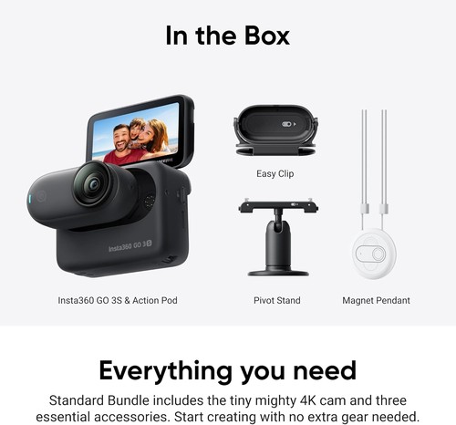Insta360 GO 3S - 128 GB Negro 4K Pequeña Cámara Portátil de Vlogging Manos Libres POVs - Imagen 9 de 9