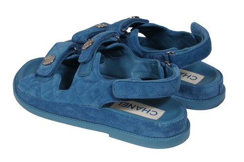 Chanel Mujer CC Logo Correa Papá Sandalias Talla US 10 EU 40 Azul Teal Gamuza Mules - Imagen 5 de 10