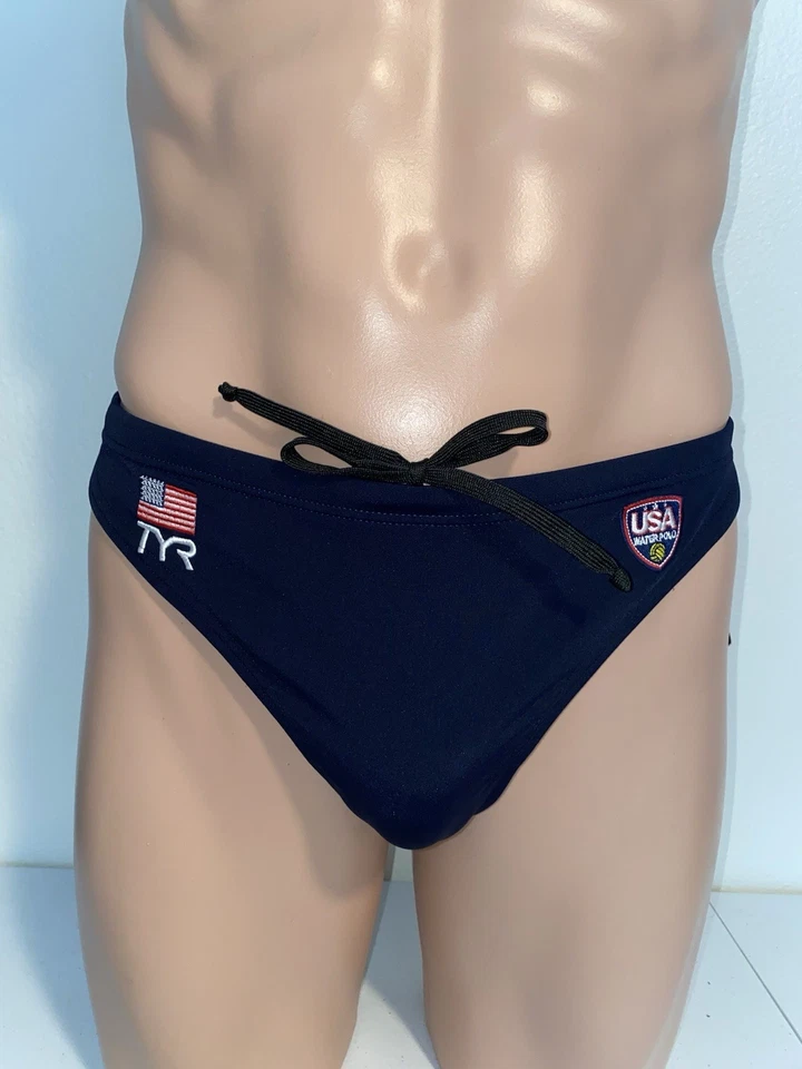 Modificado TYR Elite Durafast Bandera de EE. UU. Waterpolo Azul Marino Tanga Para Hombre Bikini Talla 32 Foto 2 de 4