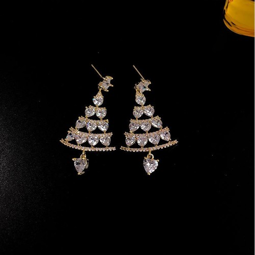 Pendientes colgantes de diamantes de circonita cúbica con estrás de árbol de Navidad de plata para mujer - Imagen 4 de 7