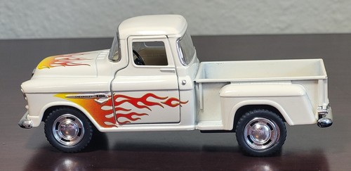 Kinsmart 1955 Chevrolet Stepside Pickup w/ Flames Diecast Toy Truck Cream - Picture 2 of 14