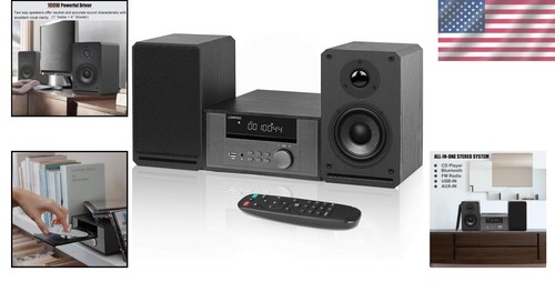 Retro Home CD Stereo System: 100W Bluetooth Speakers with AUX & Headphone Jack - Picture 2 of 10